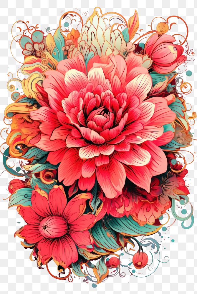 PNG Flower pattern dahlia plant. AI generated Image by rawpixel.