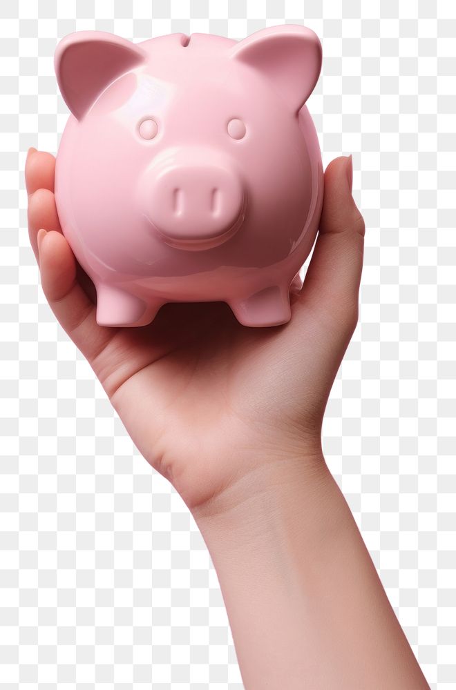 PNG Piggy bank holding pink hand. AI generated Image by rawpixel.