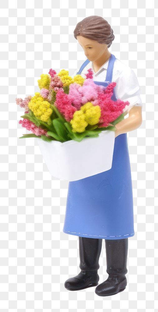 PNG Female wearing apron holding a flowers female adult plant. AI generated Image by rawpixel.