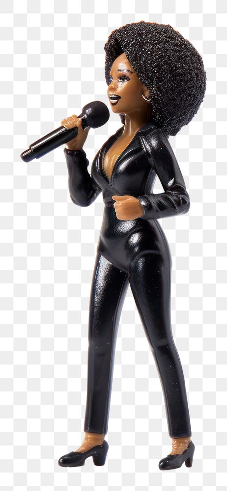 PNG Female black singer holding microphone singing figurine adult toy. AI generated Image by rawpixel.