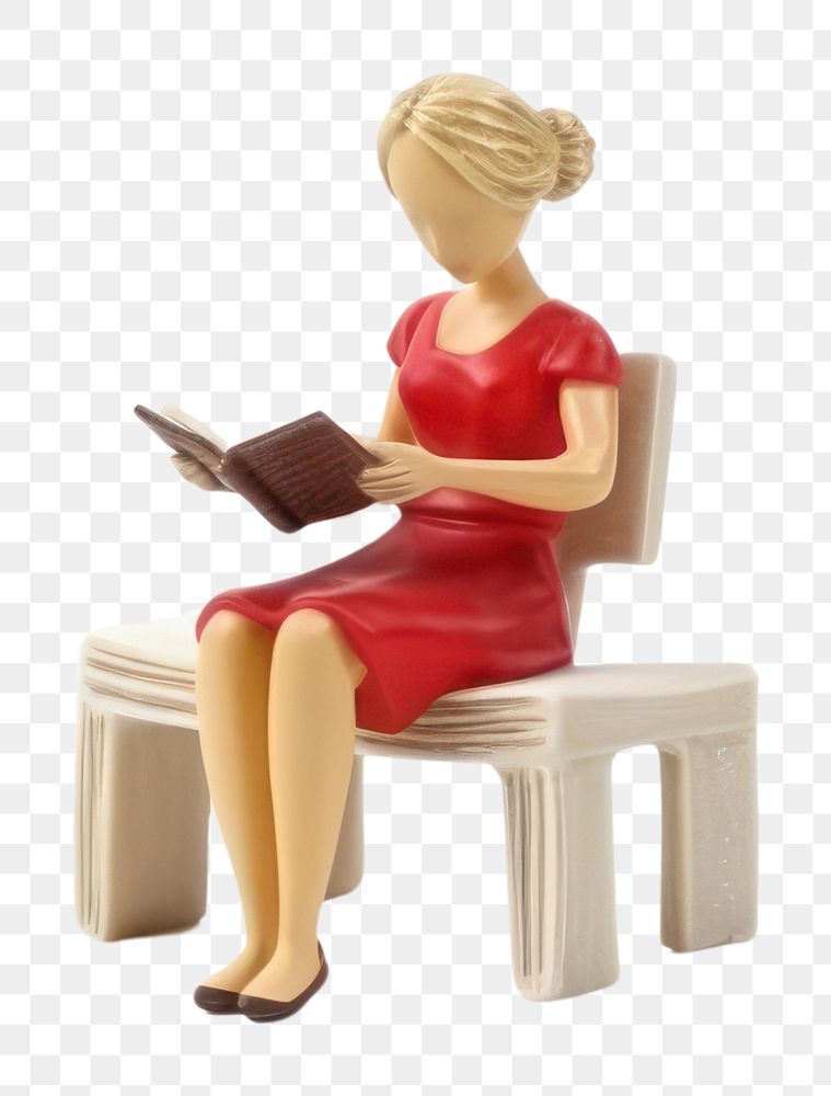 PNG Female sitting and reading furniture figurine chair. AI generated Image by rawpixel.