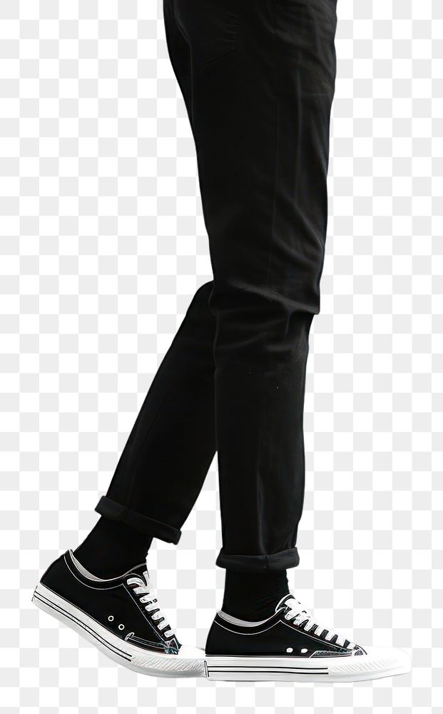 PNG Person in black pants and black and white sneakers footwear walking shoe. AI generated Image by rawpixel.