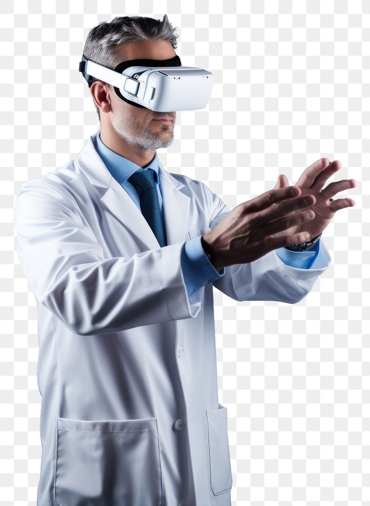 PNG  Doctor using vr glasses technology scientist portrait. AI generated Image by rawpixel.