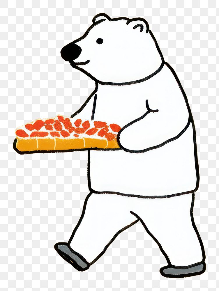 PNG  White bear walking with breads in hand mammal wildlife cartoon. AI generated Image by rawpixel.