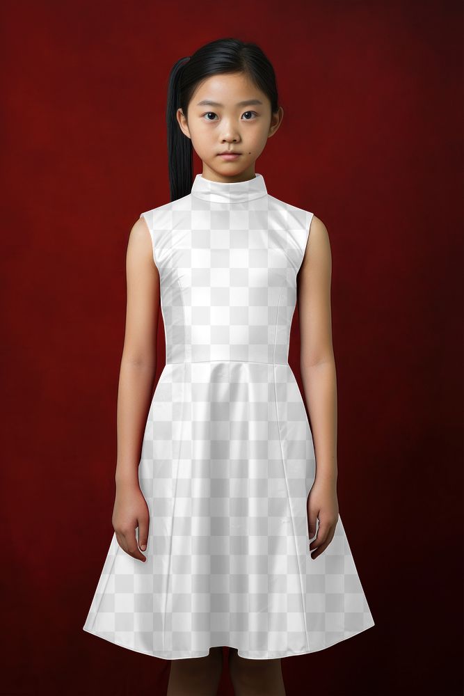 Girl's sleeveless turtleneck dress, Chinese traditional clothes style, transparent design