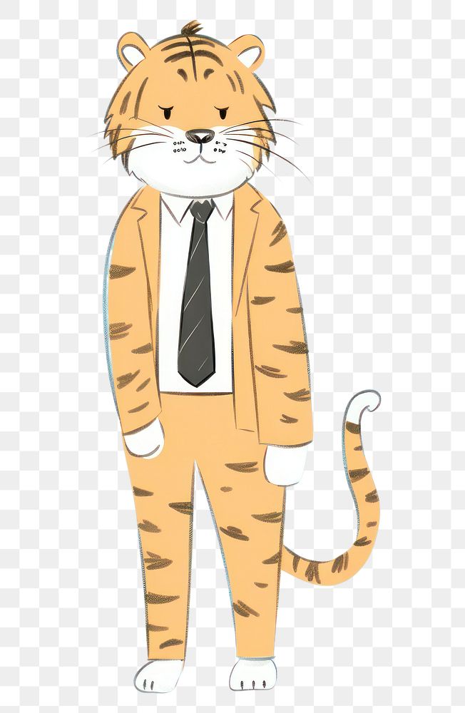 PNG Tiger wearing suit cartoon animal mammal. AI generated Image by rawpixel.