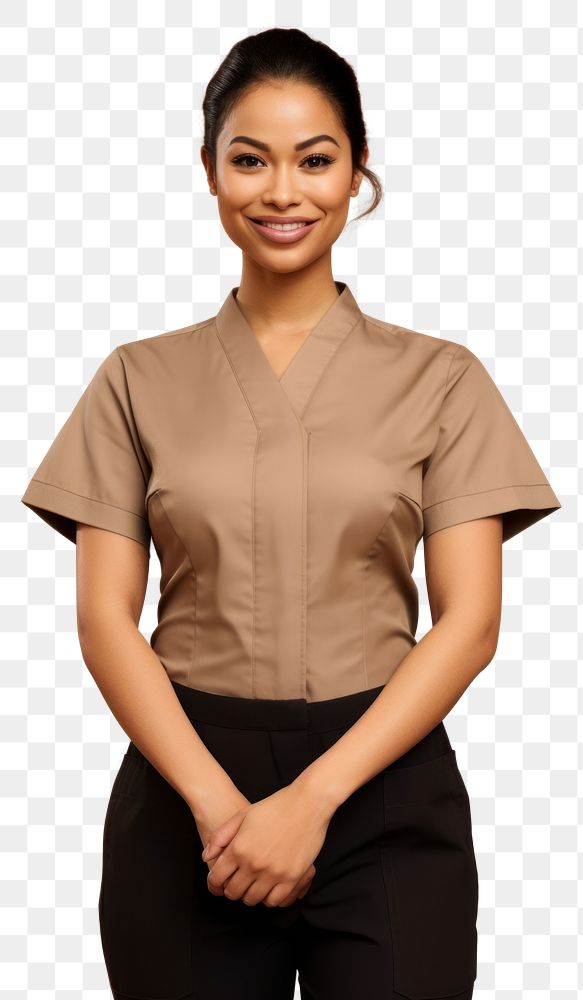 PNG  Middle age mixed race american professional masseuse sleeve blouse adult. AI generated Image by rawpixel.