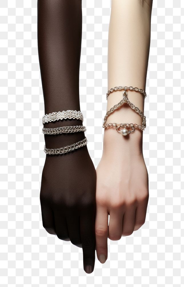PNG  Two female hands holding jewelry accessories bracelet. AI generated Image by rawpixel.