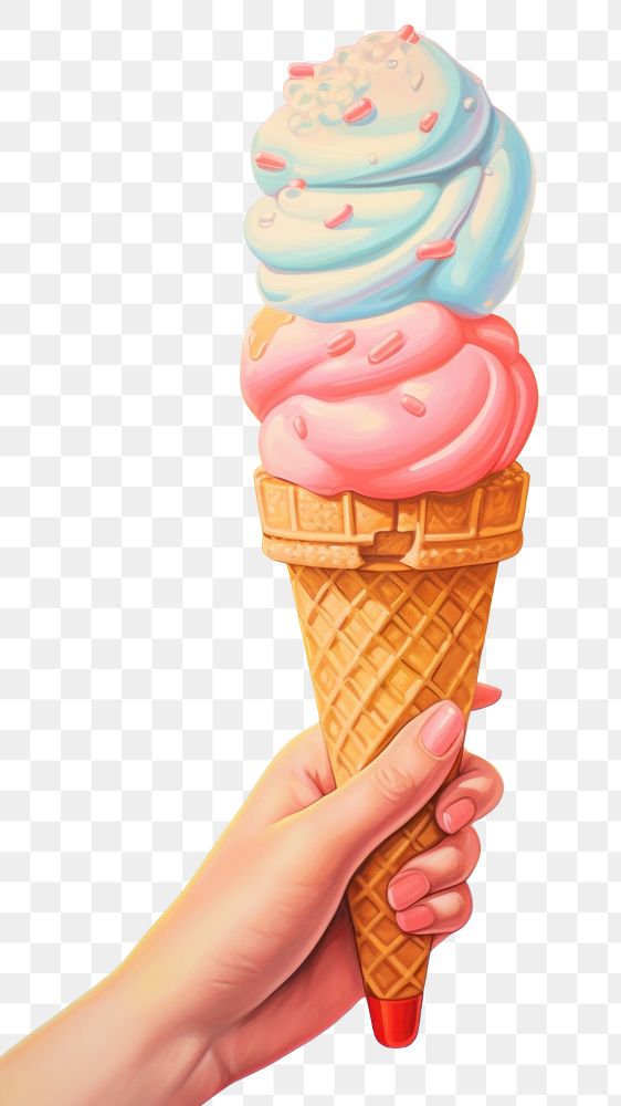 PNG Hand holding ice cream painting dessert food. AI generated Image by rawpixel.