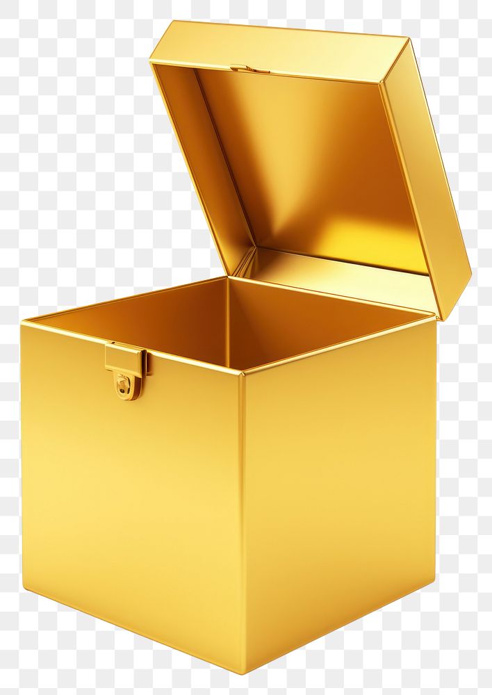 PNG  Opened box carton gold white background. AI generated Image by rawpixel.