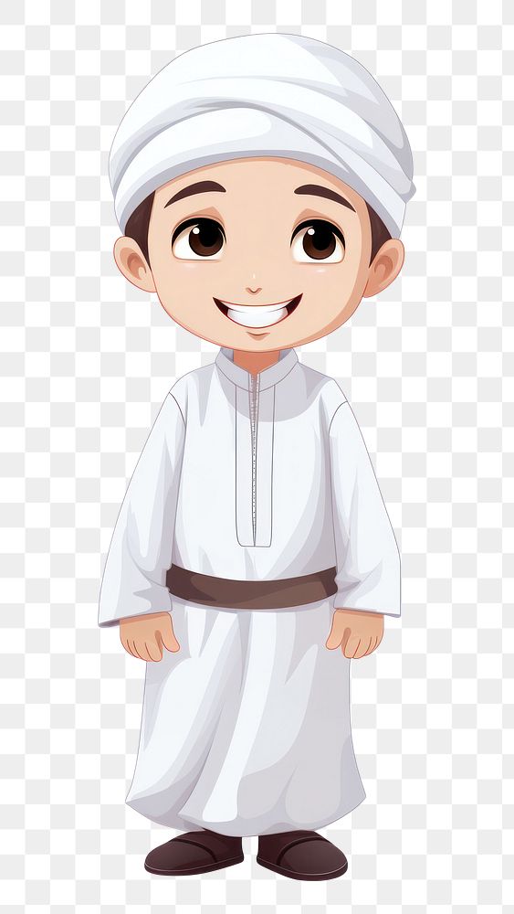 PNG A happy muslim little boy cartoon cute white background. AI generated Image by rawpixel.