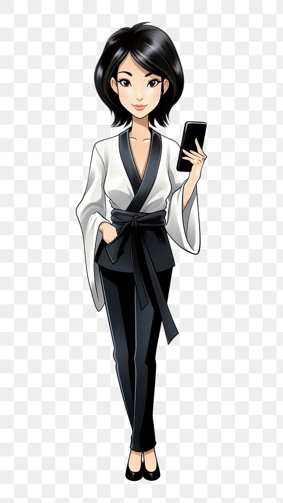 PNG Isolated a Japanese businesswoman with mobile phone cartoon adult manga. AI generated Image by rawpixel.