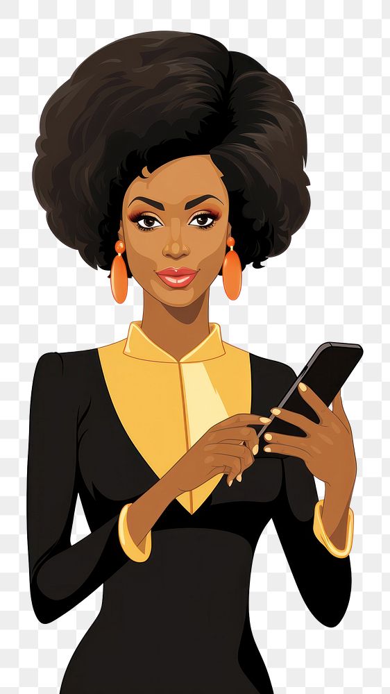 PNG Isolated an african businesswoman with mobile phone portrait cartoon adult. AI generated Image by rawpixel.