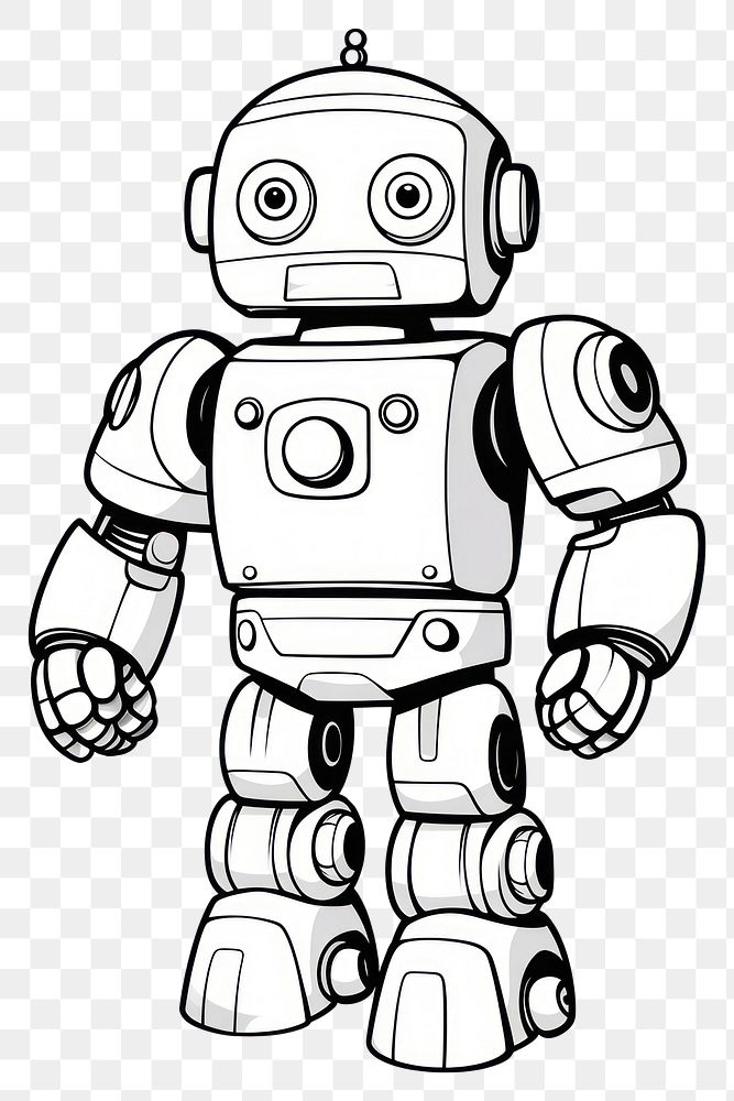 PNG Isolated friendly robot cartoon drawing monochrome. AI generated Image by rawpixel.