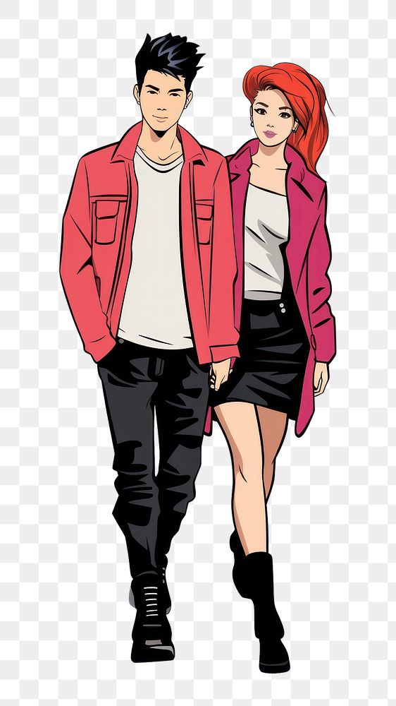 PNG Isolated young couple drawing cartoon jacket. 