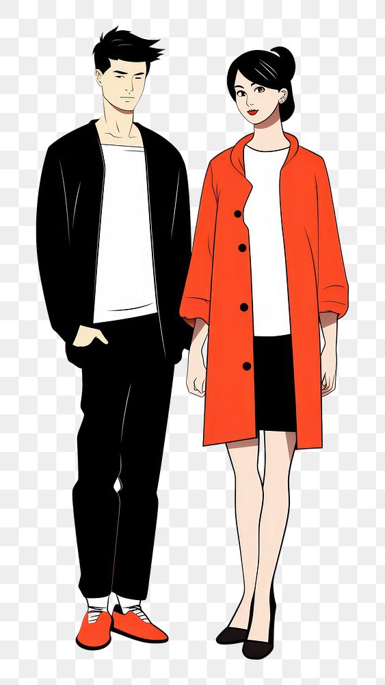 PNG Isolated young couple overcoat drawing cartoon. AI generated Image by rawpixel.