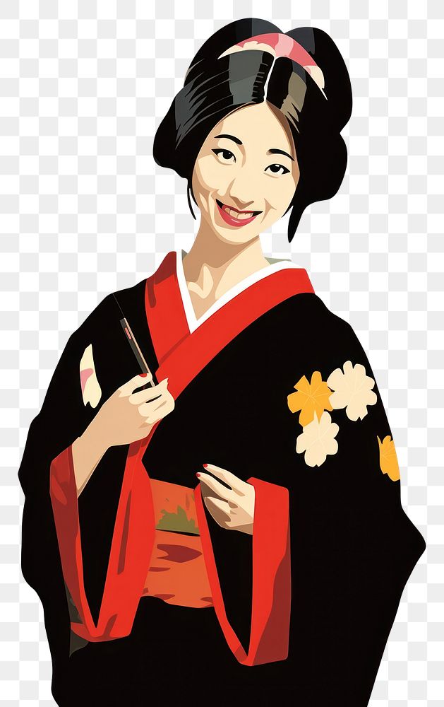 PNG Isolated 1740s smiling woman in kimono selfie fashion cartoon adult. AI generated Image by rawpixel.