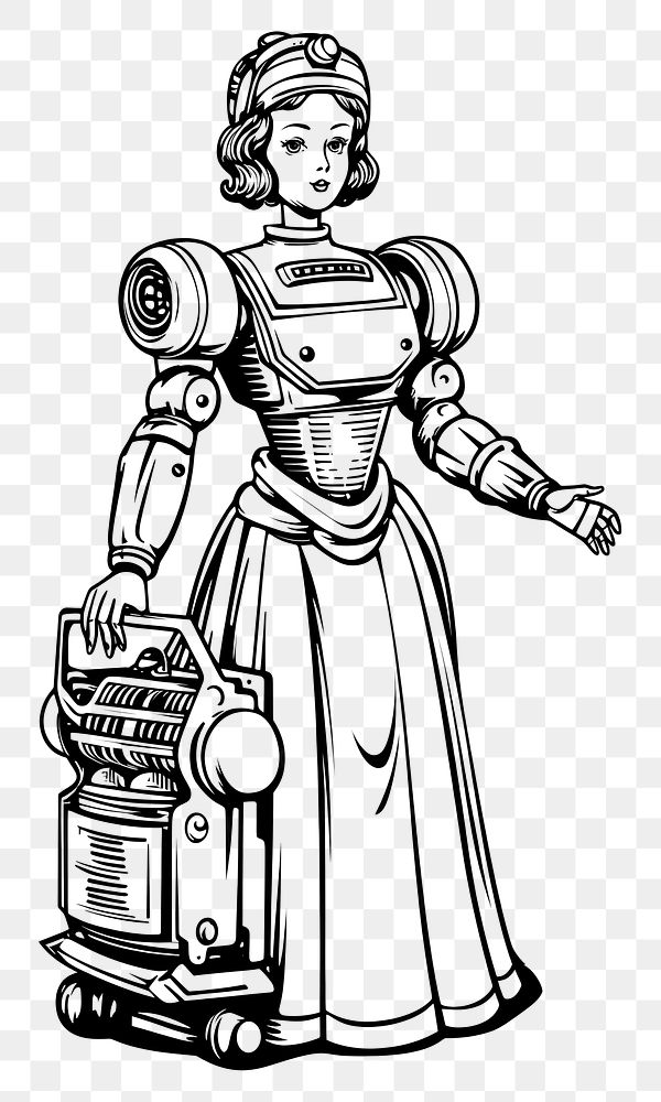 PNG Maid robot sketch drawing art. AI generated Image by rawpixel.