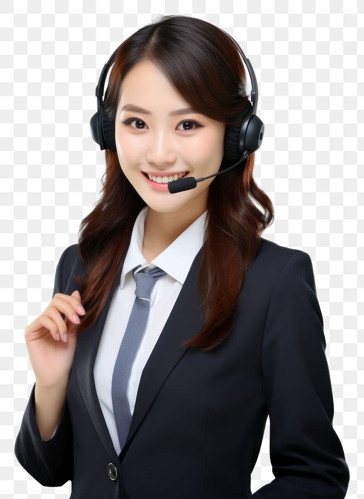 PNG An business casual style Japanese businesswoman as call center staff photography headphones portrait. AI generated Image…