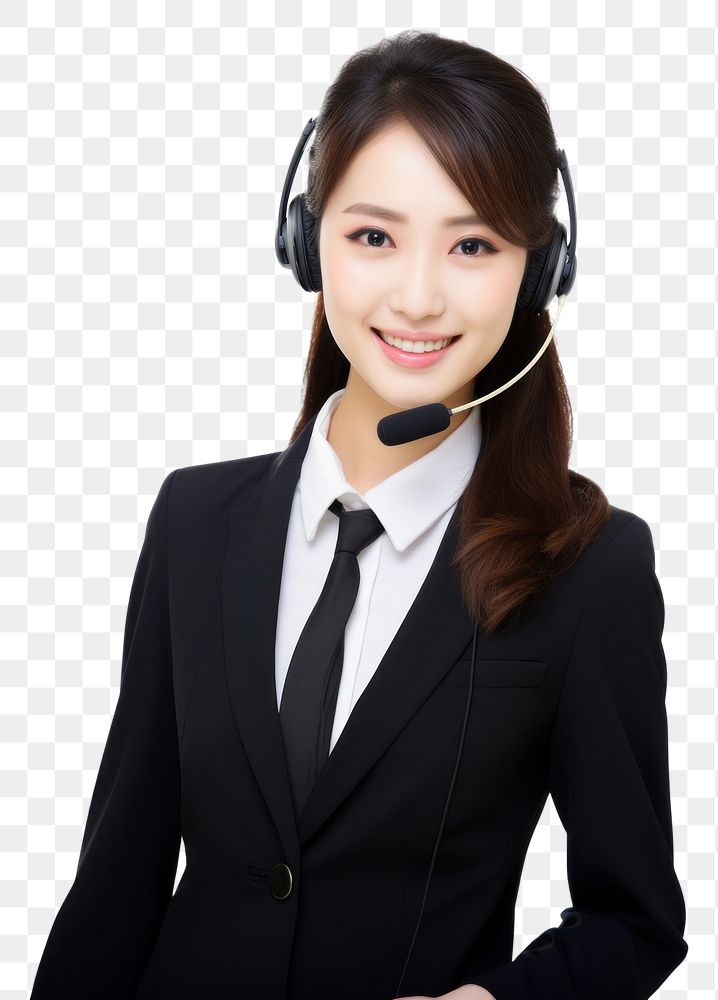PNG An business casual style Japanese businesswoman as call center staff photography headphones portrait. AI generated Image…