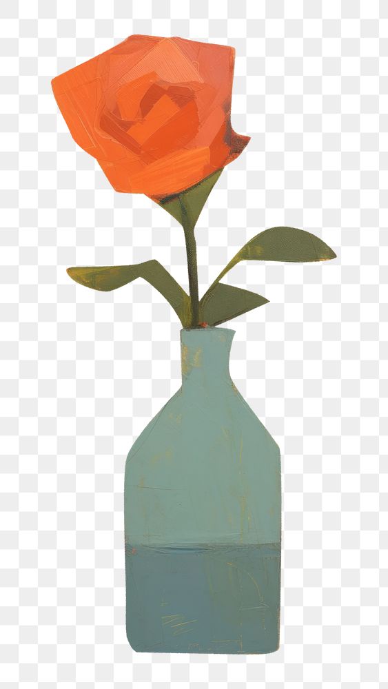 PNG Rose on vase painting flower plant. AI generated Image by rawpixel.
