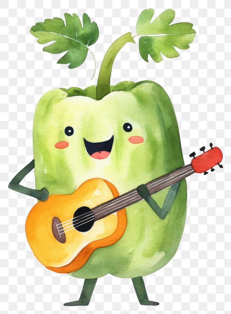 PNG  Bell pepper dancing guitar plant food. AI generated Image by rawpixel.