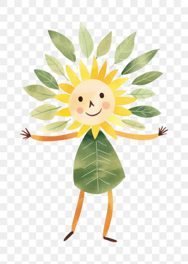 PNG  Flower character dancing sunflower drawing sketch. AI generated Image by rawpixel.
