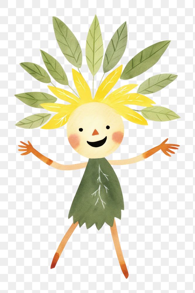 PNG  Flower character dancing plant leaf white background. AI generated Image by rawpixel.