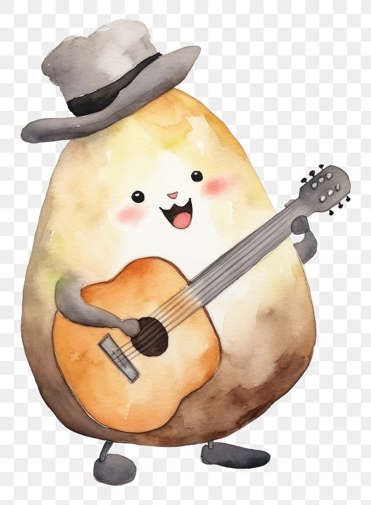 PNG  Potato dancing guitar white background anthropomorphic. AI generated Image by rawpixel.