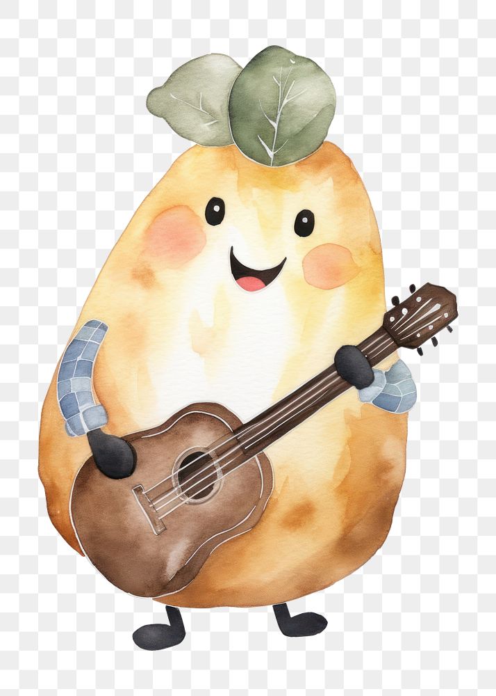 PNG  Potato dancing guitar white background anthropomorphic. AI generated Image by rawpixel.