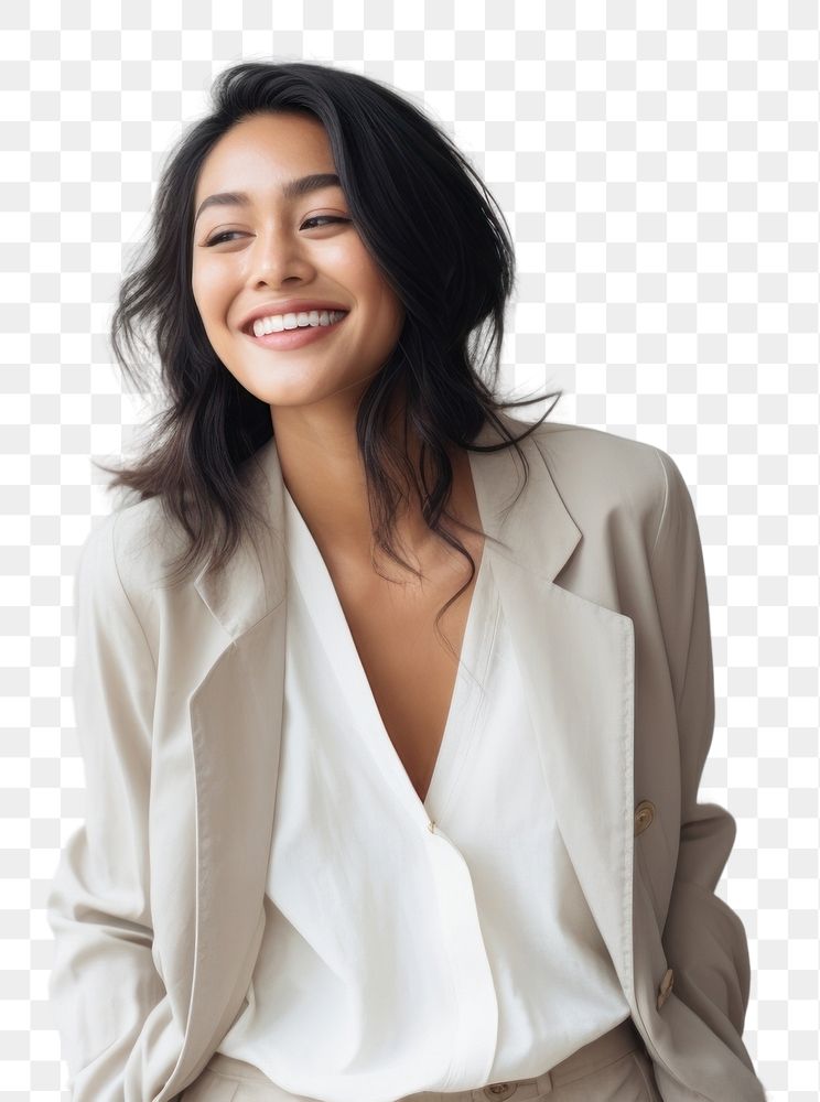 PNG South east asian businesswoman laughing fashion smile. AI generated Image by rawpixel.