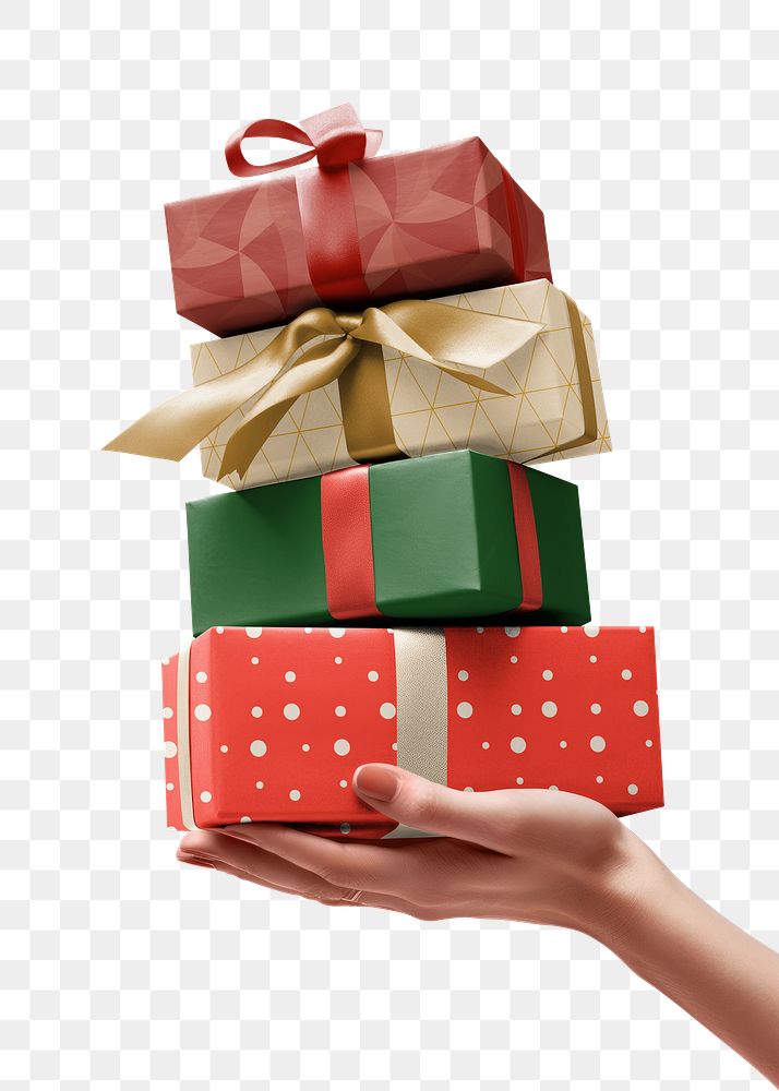 Stacked gift boxes png, transparent background