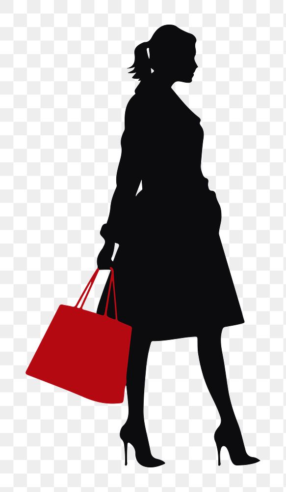 PNG  Woman with shopping bag silhouette footwear handbag.