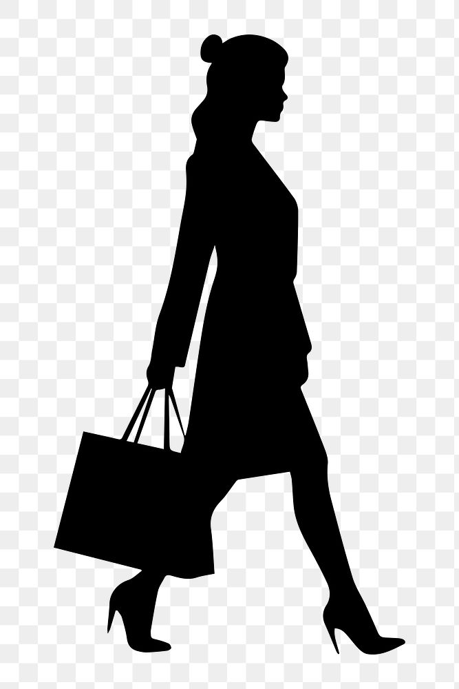 PNG  Woman with shopping bag silhouette footwear white background.
