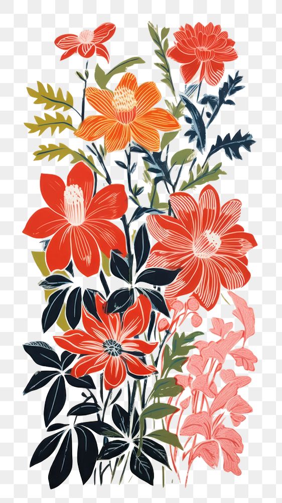 PNG Aesthetic flowers painting pattern drawing. AI generated Image by rawpixel.