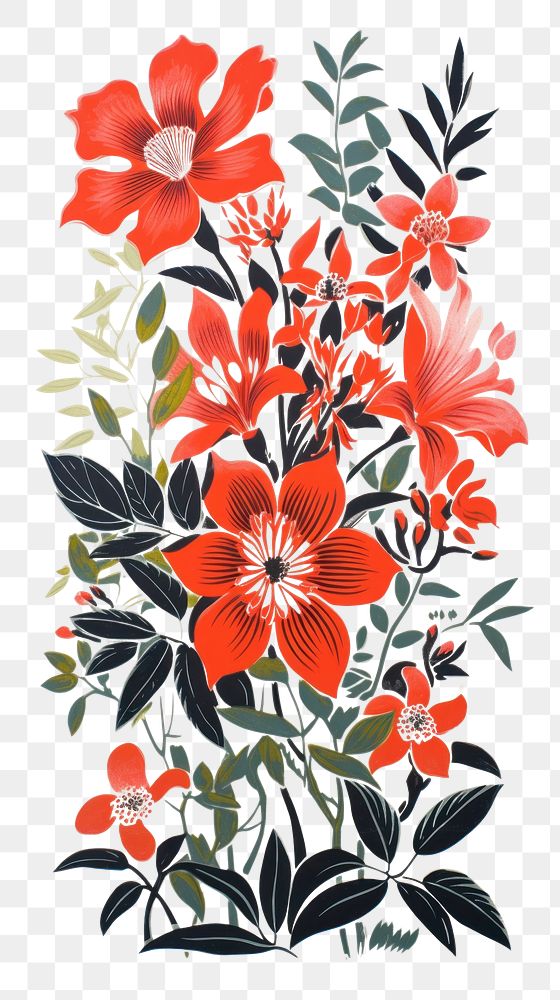 PNG Aesthetic flowers pattern drawing nature. AI generated Image by rawpixel.