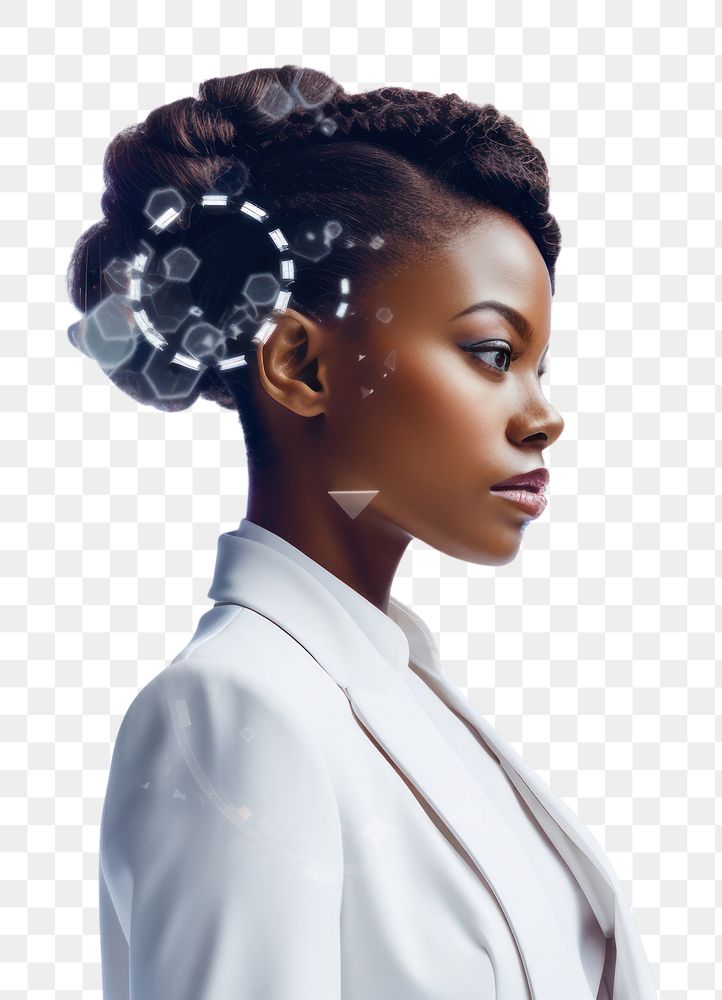 PNG Black business woman data analytics portrait adult white background. AI generated Image by rawpixel.