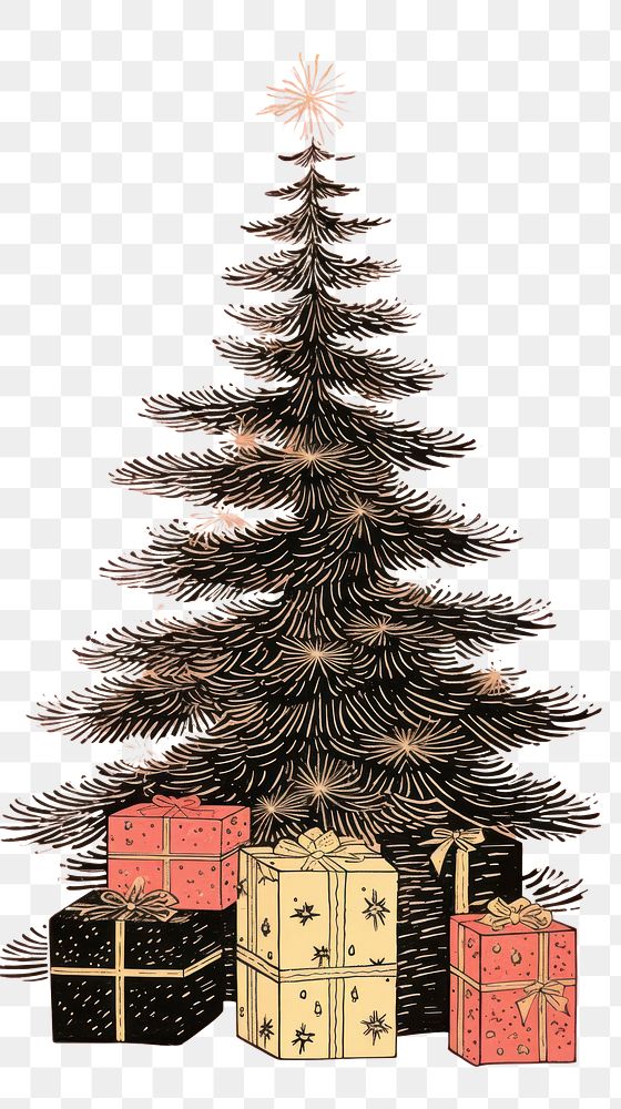 PNG Gold silver pink christmas presents drawing plant tree. 