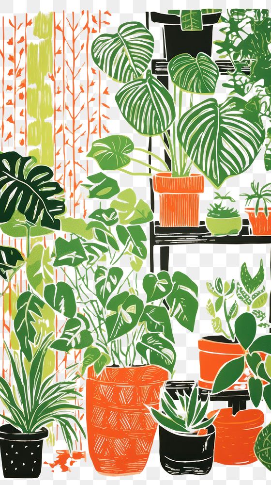 PNG House plants in a green house drawing nature herbs. AI generated Image by rawpixel.