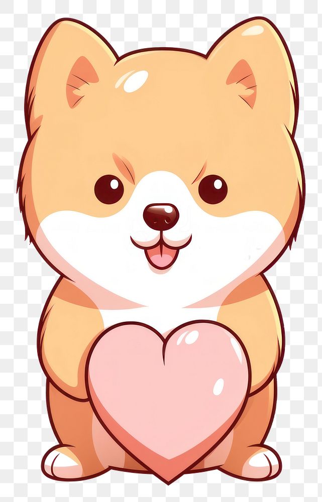 PNG  Dog holding a heart cartoon cute pet. AI generated Image by rawpixel.