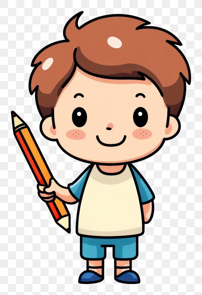 PNG  Kid holding a crayon cartoon child cute. AI generated Image by rawpixel.