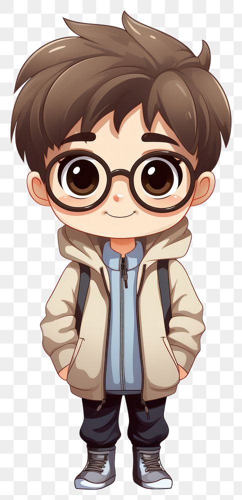 PNG  Nerdy boy cartoon cute white background. AI generated Image by rawpixel.