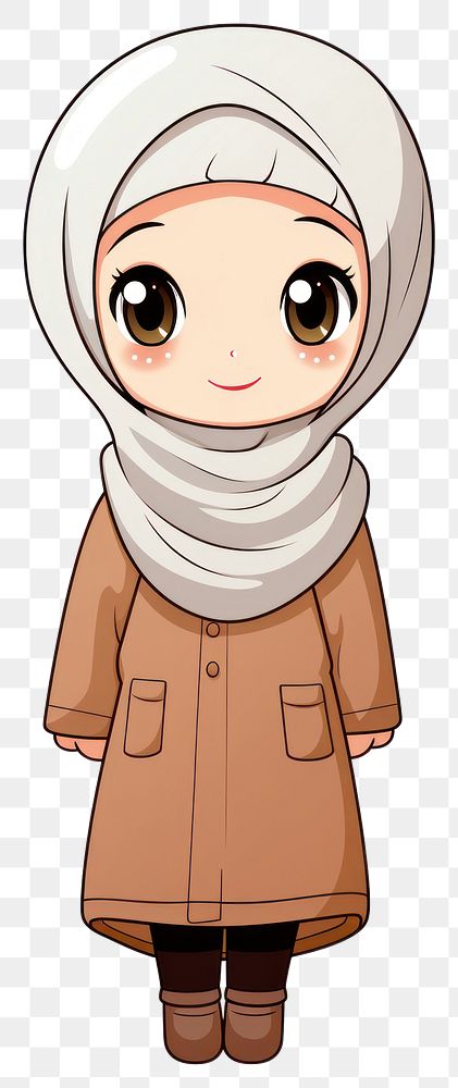 PNG  Woman in hijab cartoon cute publication. AI generated Image by rawpixel.