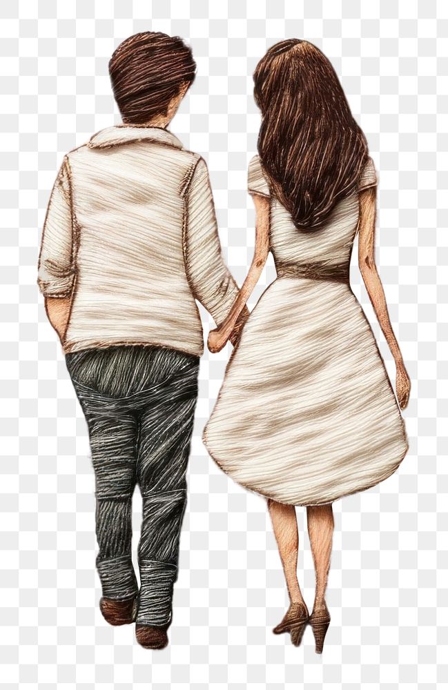 PNG Couple in embroidery stlye drawing pattern sketch. AI generated Image by rawpixel.