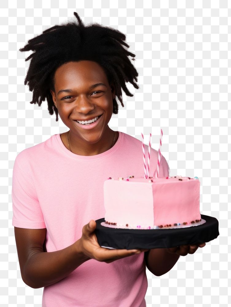 PNG African American a boy teenage smile party cake. AI generated Image by rawpixel.