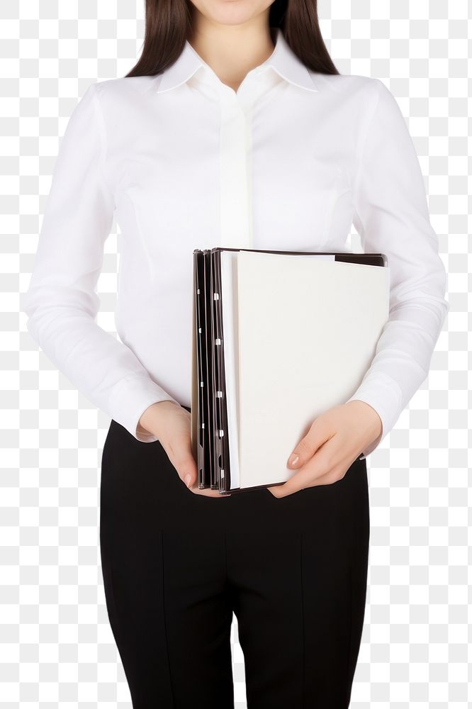 PNG Woman holding files sleeve white white background. AI generated Image by rawpixel.