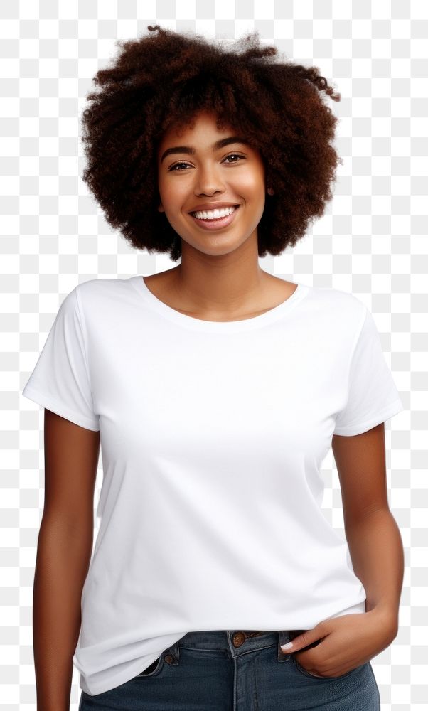PNG Woman in white t-shirt portrait sleeve blouse. AI generated Image by rawpixel.
