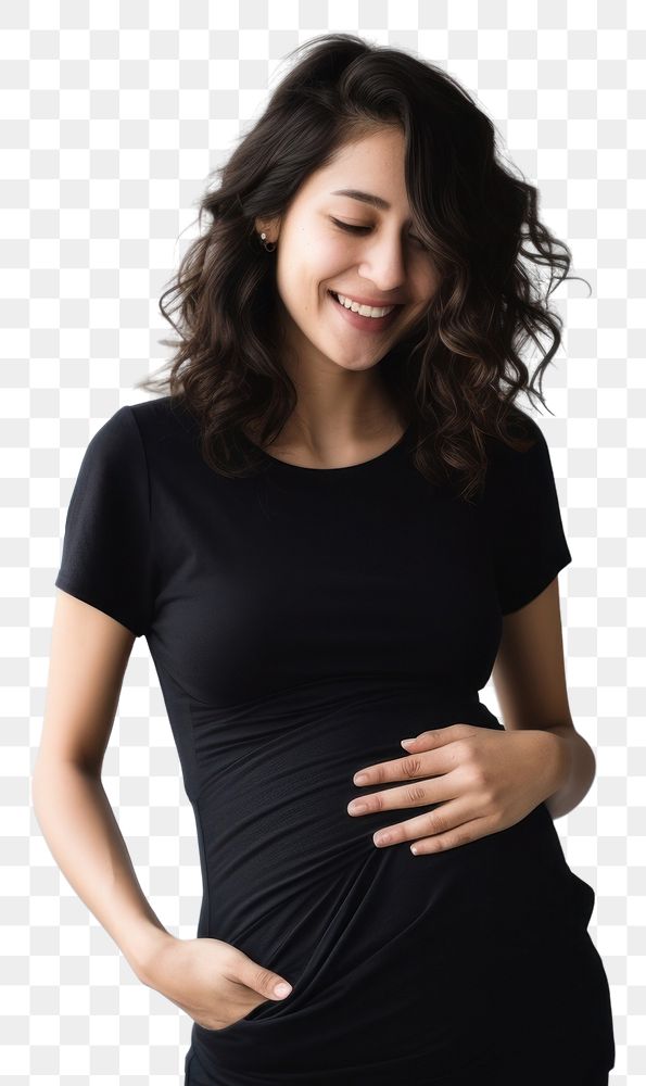 PNG Happy Woman Touching Her Belly portrait t-shirt sleeve. AI generated Image by rawpixel.