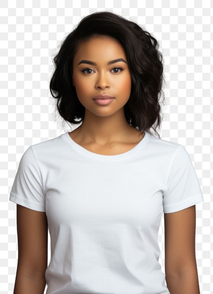 PNG Woman in white t-shirt portrait sleeve adult. AI generated Image by rawpixel.