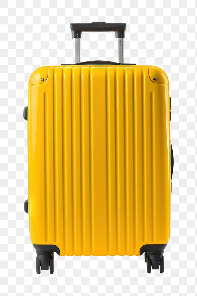 PNG Yellow suitcase for travel luggage white background architecture. AI generated Image by rawpixel.